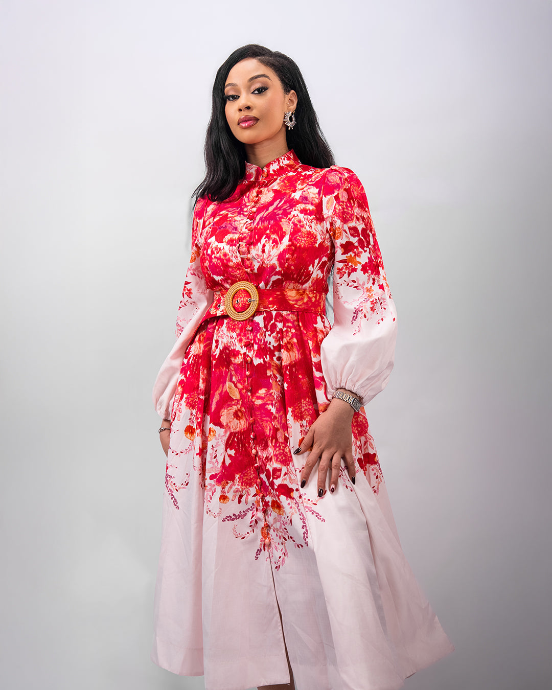Red Flora Luxe Midi Dress