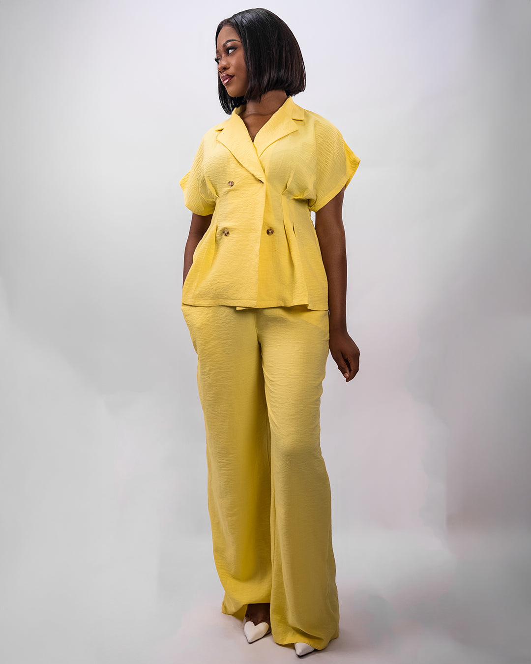 Mustard Yellow and White Linen Set